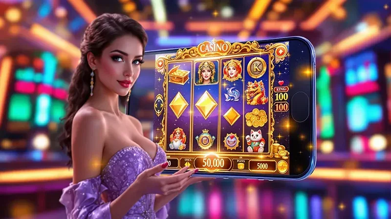 Gulungan slot digital dengan simbol khusus dan efek permainan